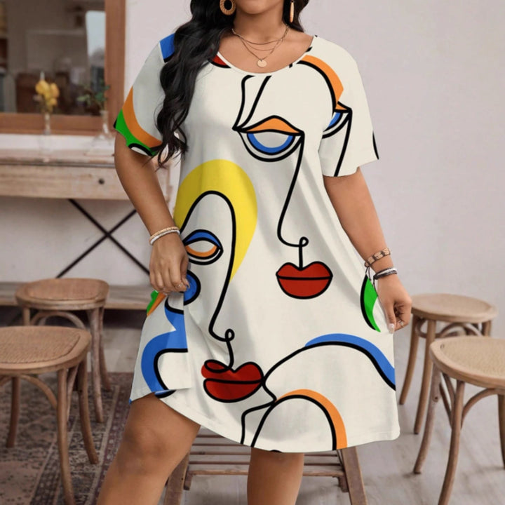 Women’s Casual Printed Round Neck Short Sleeve Dress