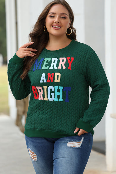 Blackish Green Merry And Bright Cable Knit Pullover Sweatshirt