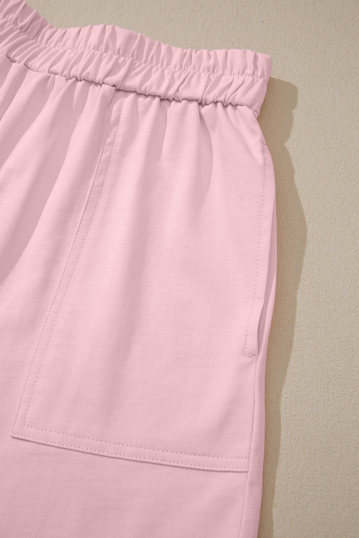 Mist Blue Stitched Detail Loose Tank Top 2pcs Short Set