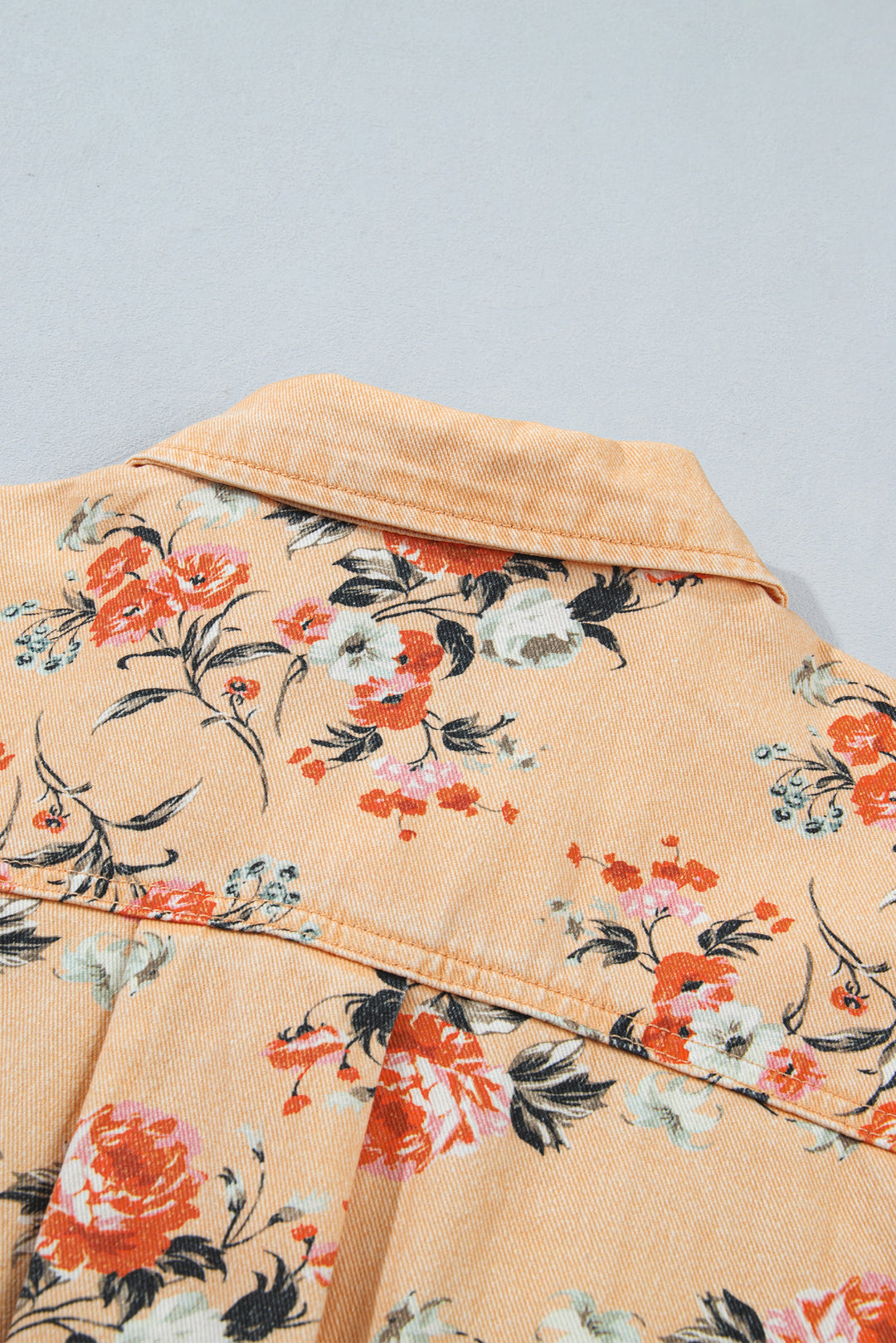 Khaki Floral Print Long Sleeve Denim Jacket Shift Silhouette Tunic Length Casual Daily Wear