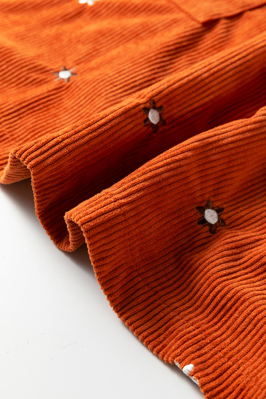 Gold Flame Flower Embroidered Corduroy Overall Mini Dress