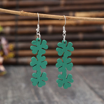 Lucky Clover Wooden Dangle Earrings