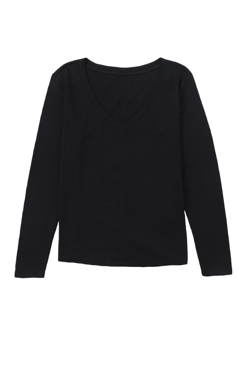 Black V Neck Center Seam Long Sleeve Tee