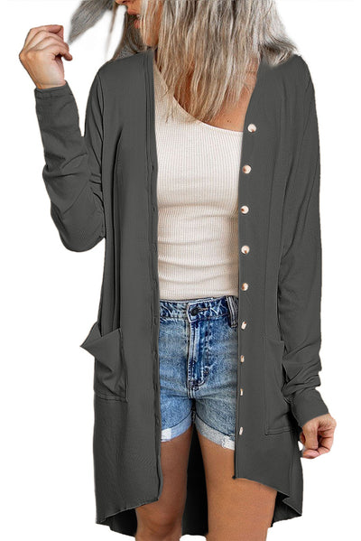 Gray Selected Button Down Pocketed High Low Cardigan