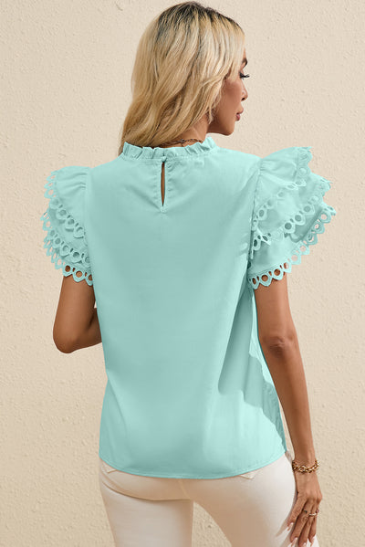 Mint Green Layered Ric Rac Cap Sleeve Frilled Neck Blouse