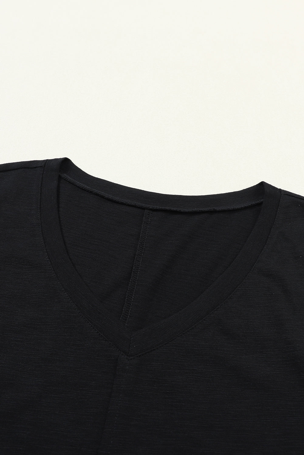 Black V Neck Center Seam Long Sleeve Tee