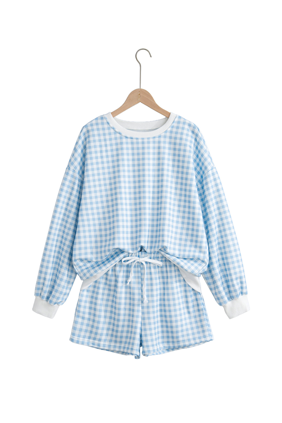 Pink Plaid Baggy Pullover Drawstring Casual Shorts 2pcs Outfit
