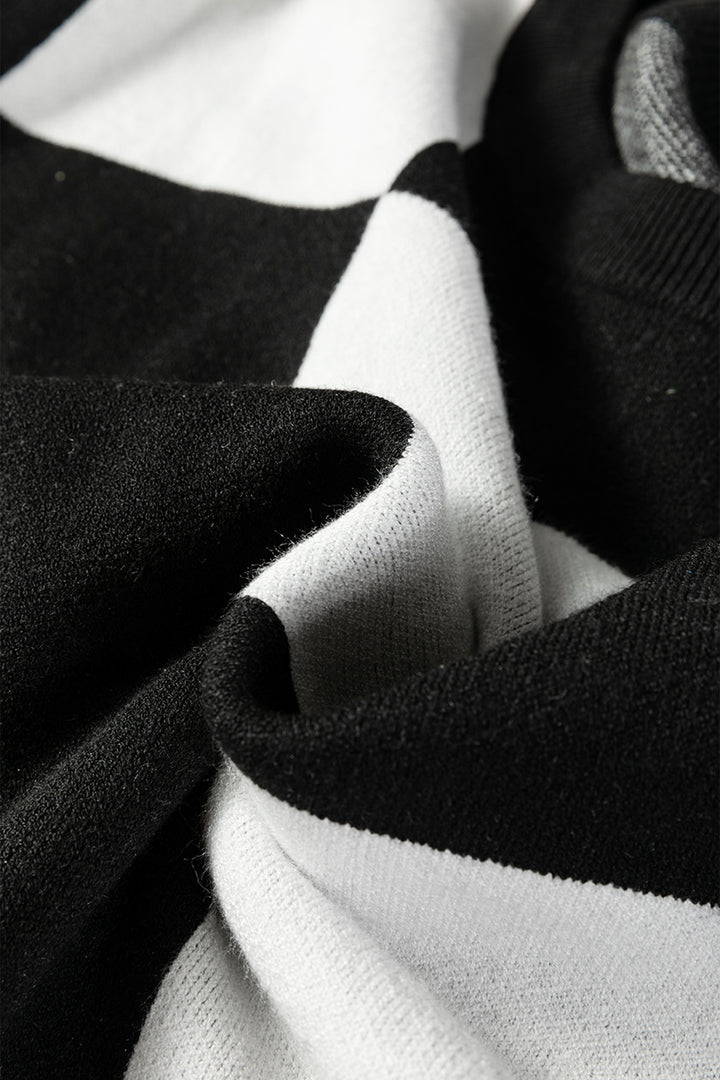 Black Checkered Pattern Loose Drop Shoulder Half Sleeve Sweater