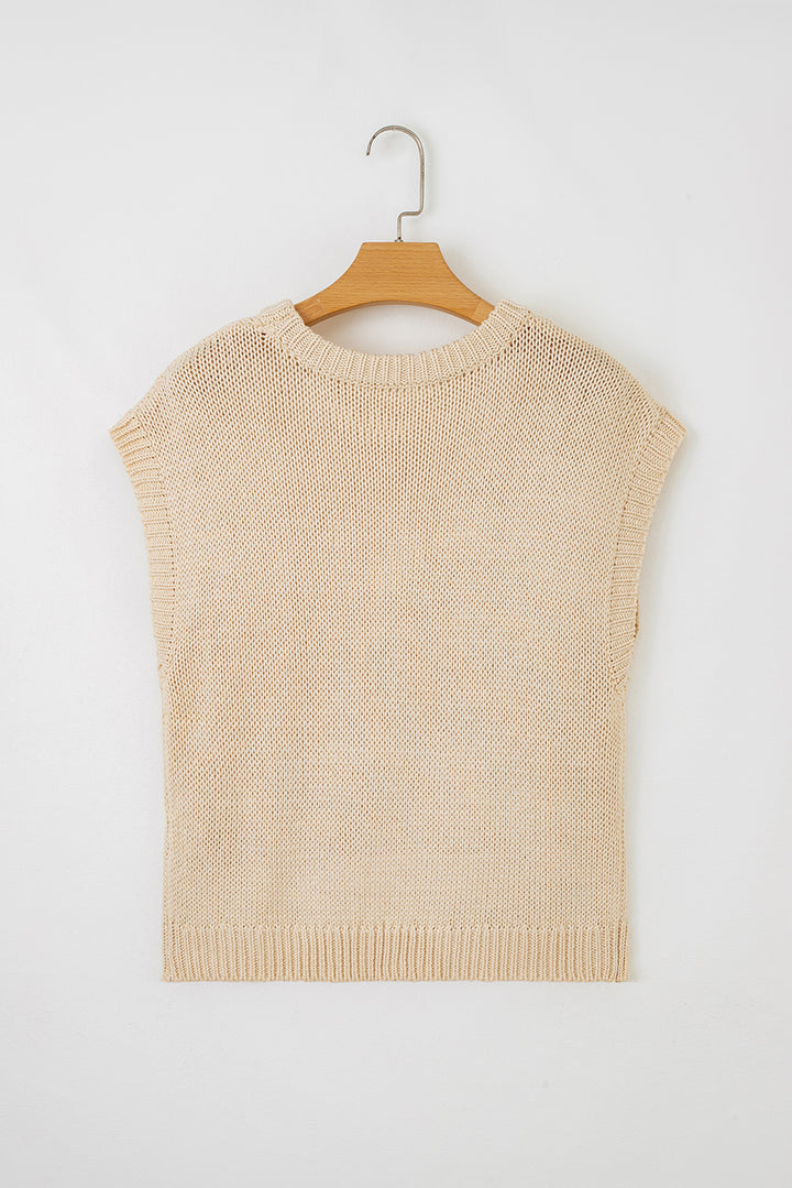 Parchment Bowknot Applique Cap Sleeve Sweater