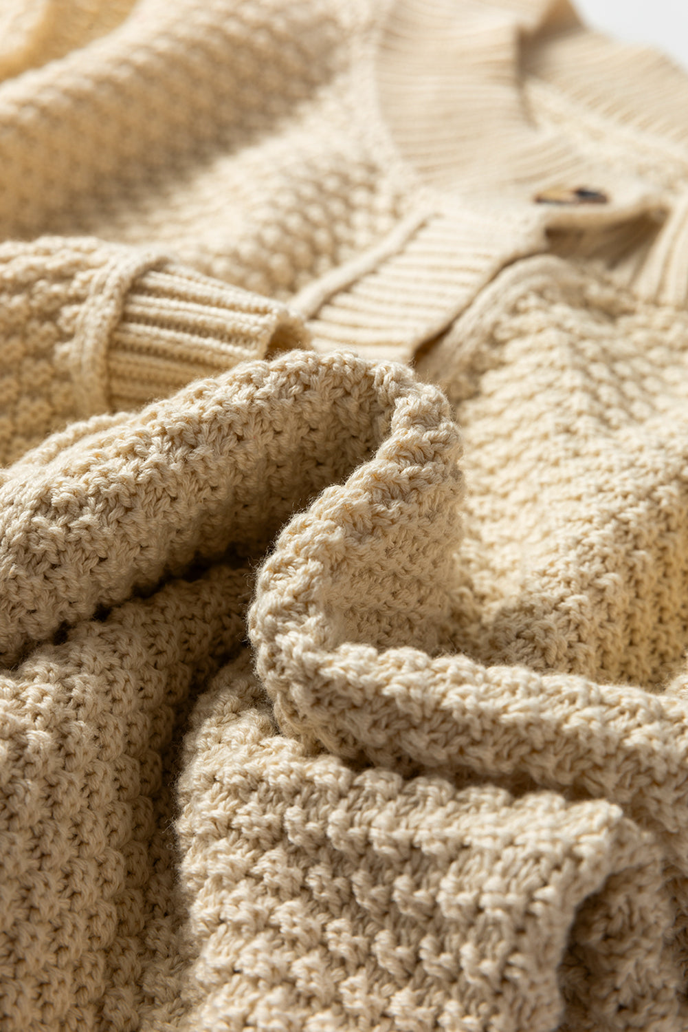 Beige Button Front Cropped Cardigan Sweater