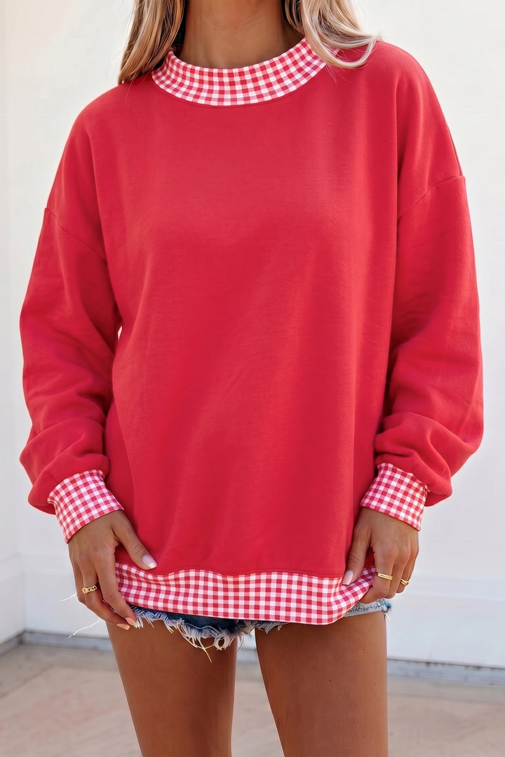Red Colorblock Polka Dot Contrast Trim Oversized Sweatshirt