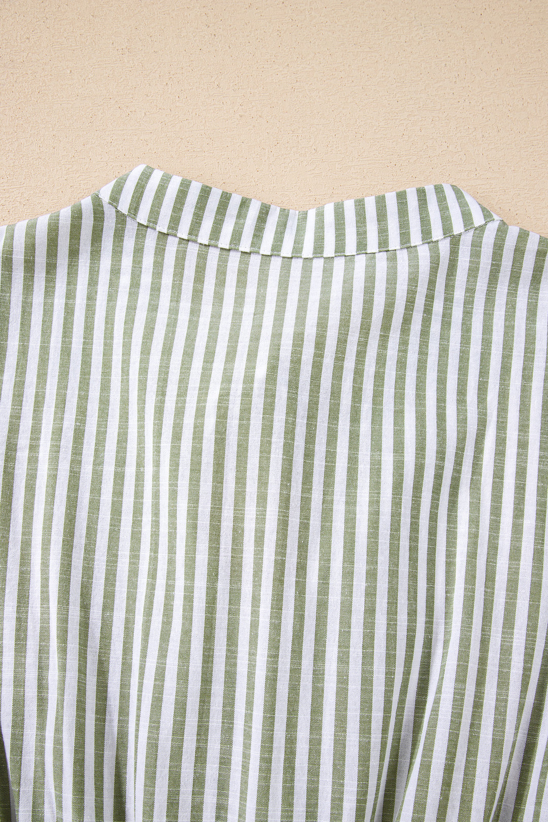 Green Stripe Tasseled Tie Neck Ruffled Short Sleeve Tiered Flattering Dress