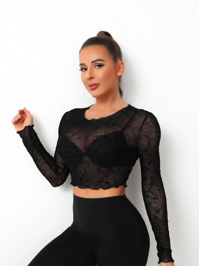 Round Neck Long Sleeve Sheer Top