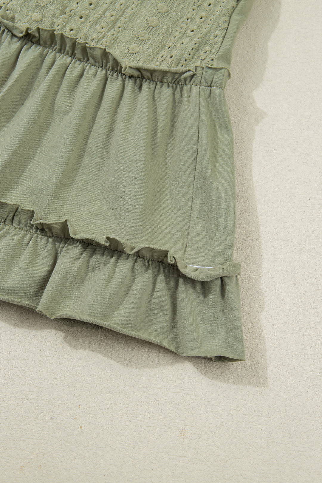 Laurel Green Jacquard Frilled Ruffled Long Sleeve Mini Dress