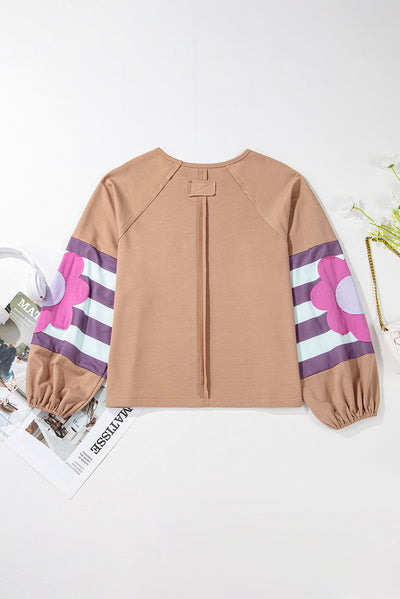 Dune Flower Patchwork Raglan Sleeve Exposed Seam Oversized Top