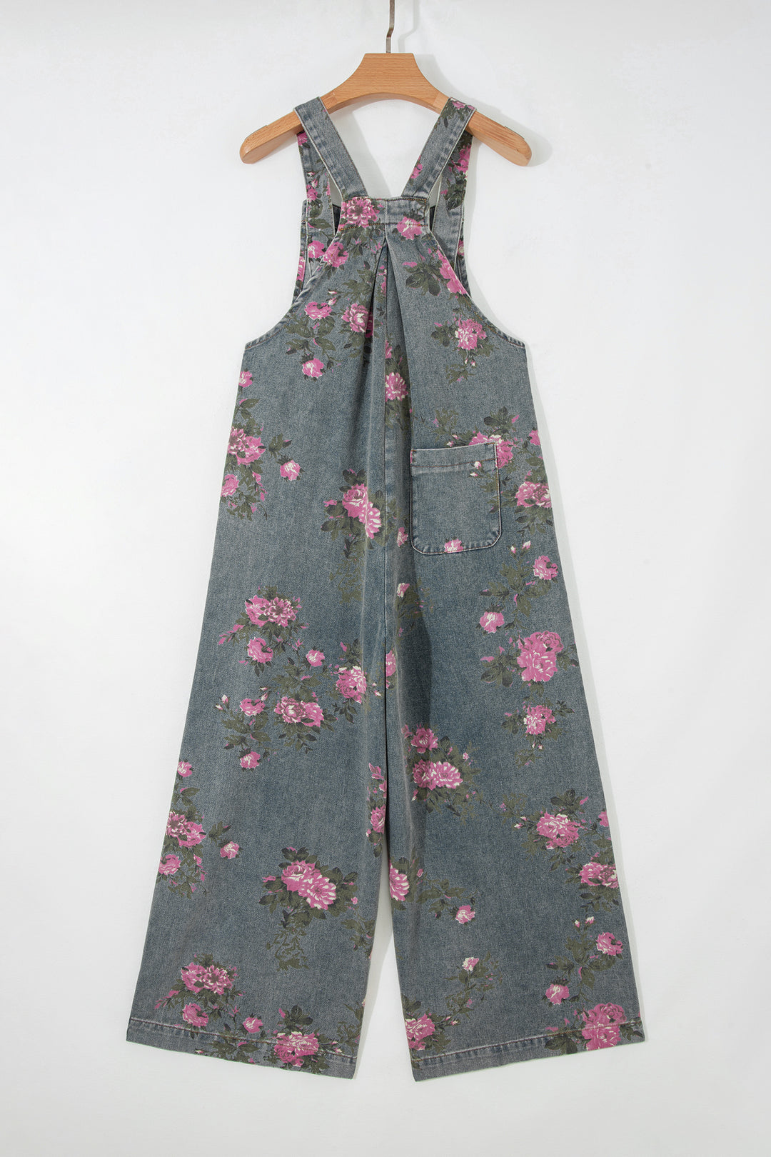 Blue Beau Floral Print Pleated High Waist Wide Leg Denim Jumpsuit