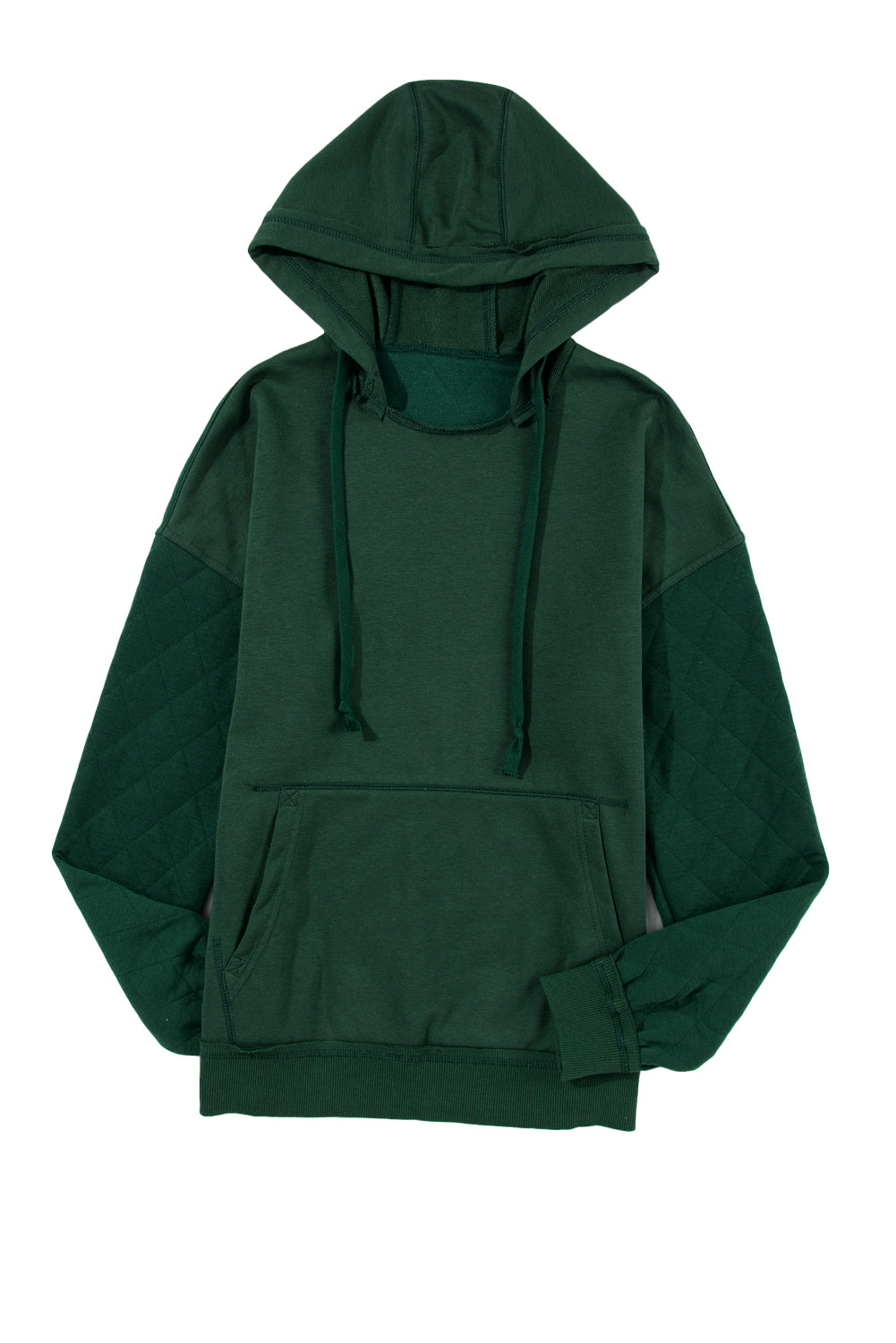 Blackish Green Quilted Patchwork Exposed Seam Hoodie