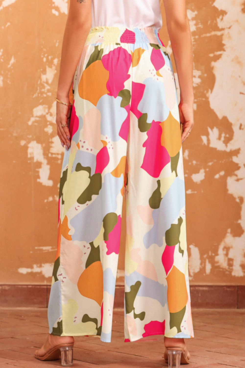 Multicolor Color Palette Print Flowy Wide Leg Pants