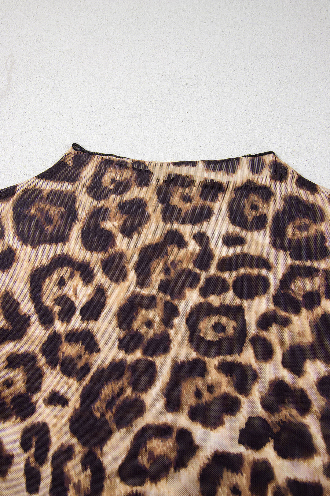 Camel Slim Fit Floral Mesh Long Sleeve Mock Neck Top
