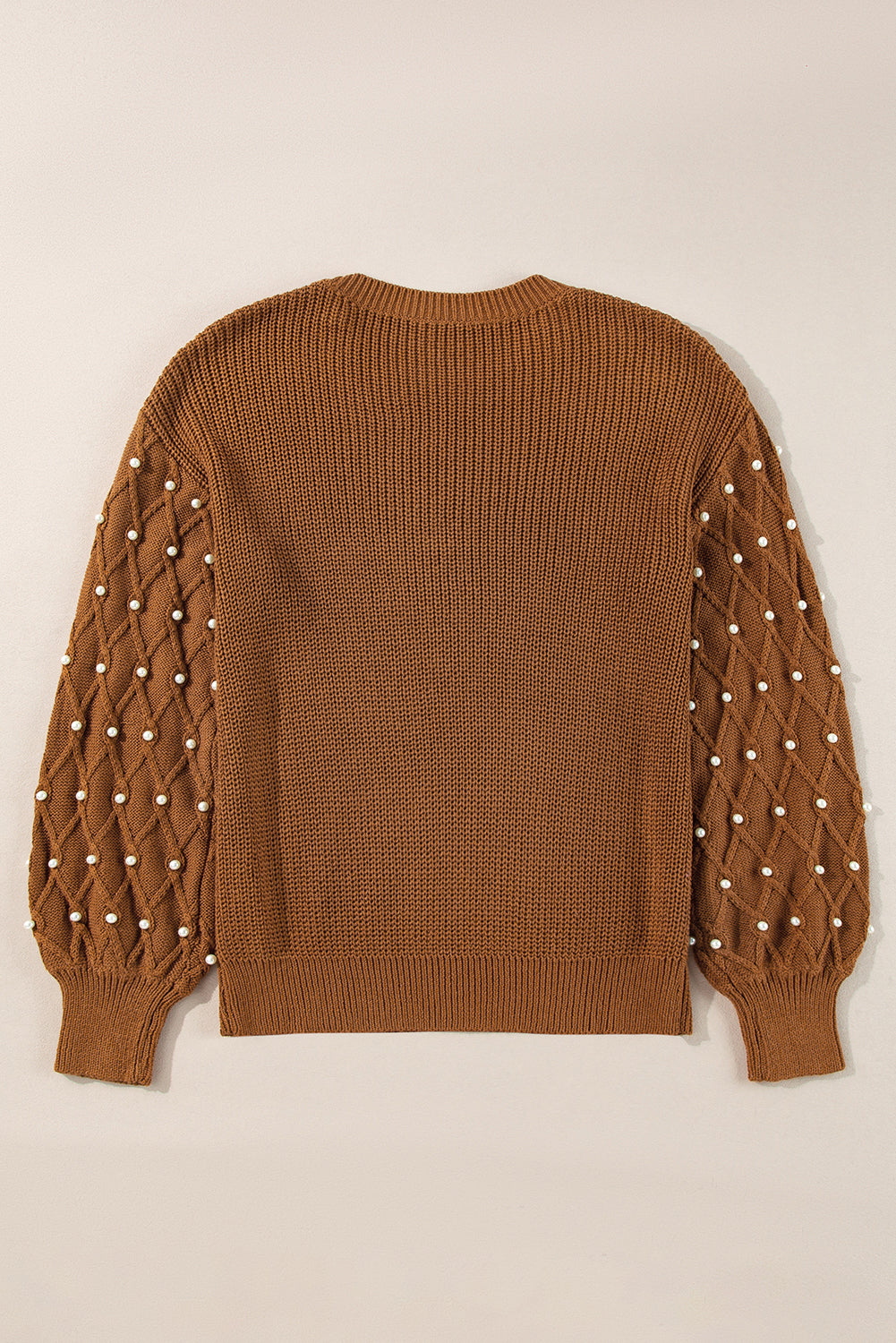 Chestnut Beaded Drop Shoulder Round Neck Sweater