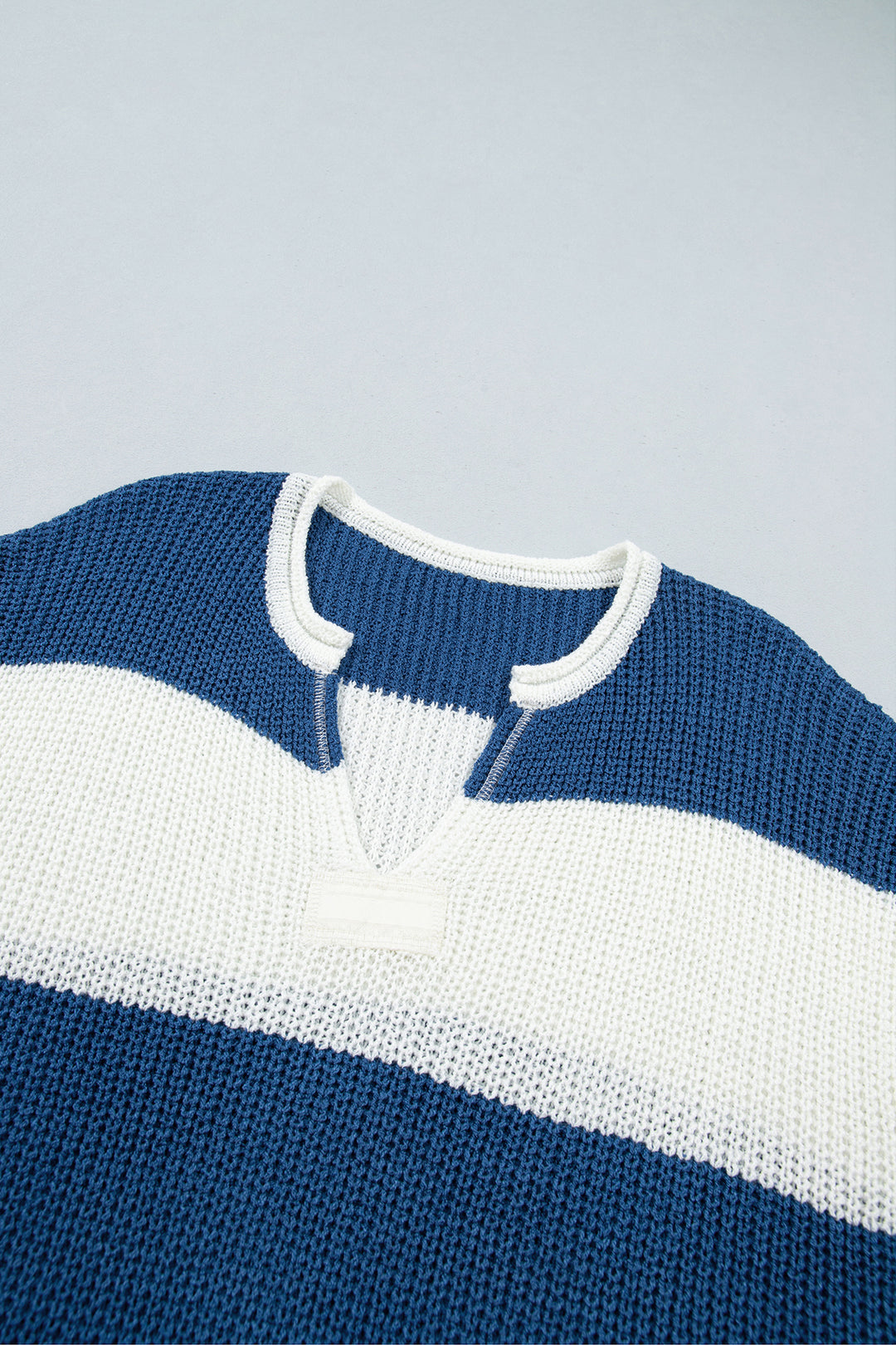 Brown Stripe Striped Colorblock Knit V Neck Short Sleeve Loose Sweater