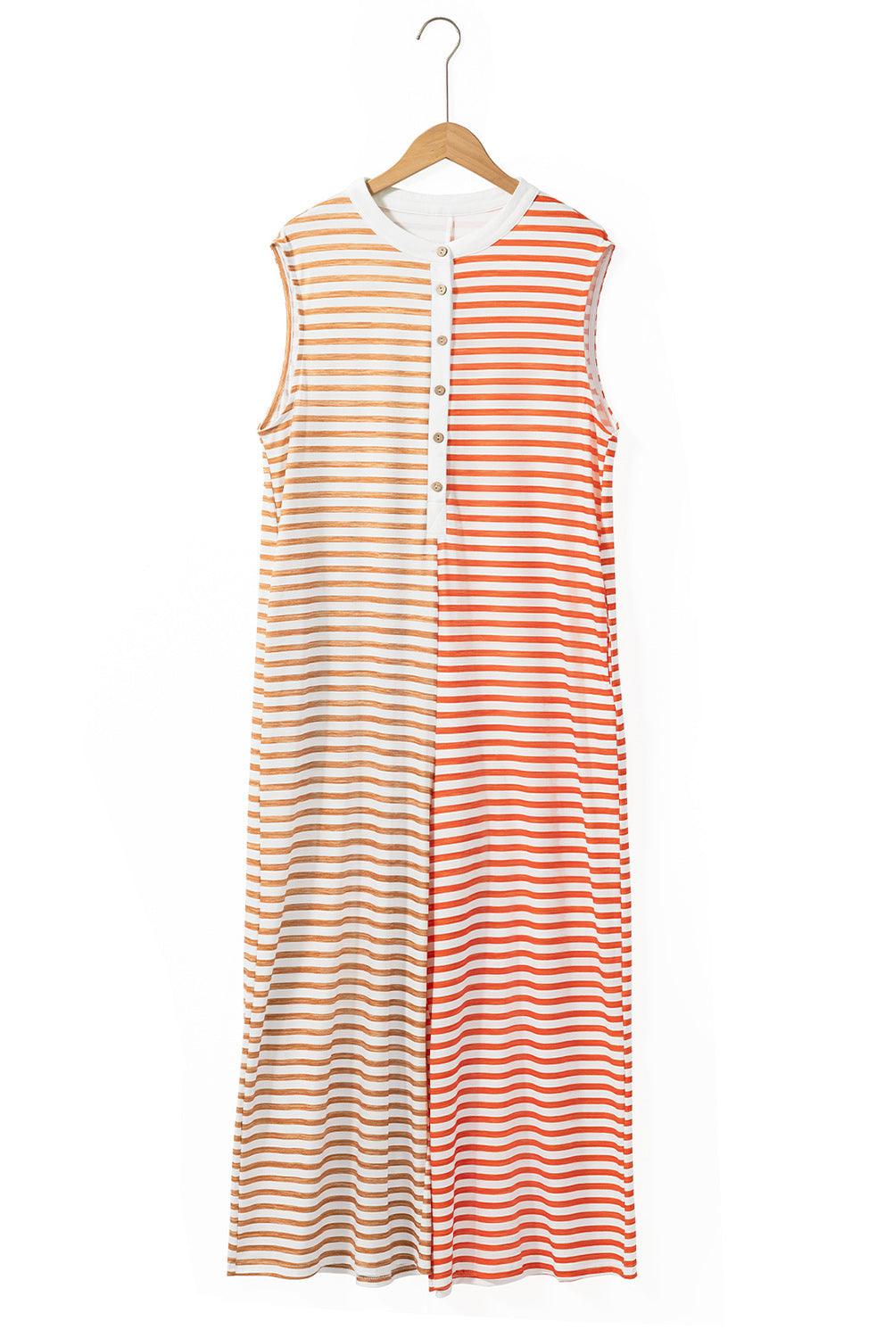 Orange Stripe Oversized Buttoned Front Sleeveless Wide Leg Jumpsuit