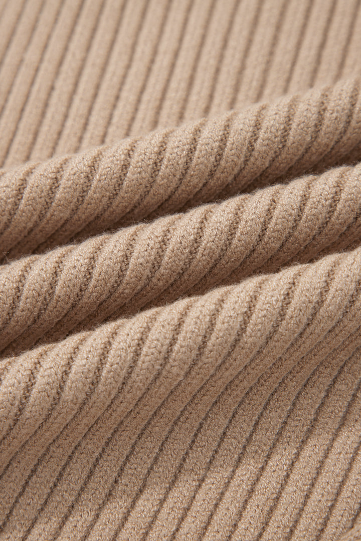 Light French Beige Ribbed Knit Contrast Trim Round Neck Horseshoe Sweater Vest