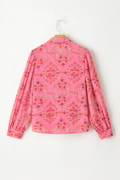 Strawberry Pink Aesthetic Floral Puff Sleeve Shirt