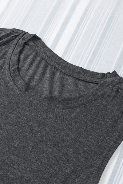 Gray Solid Color Crew Neck Loose Tank Top