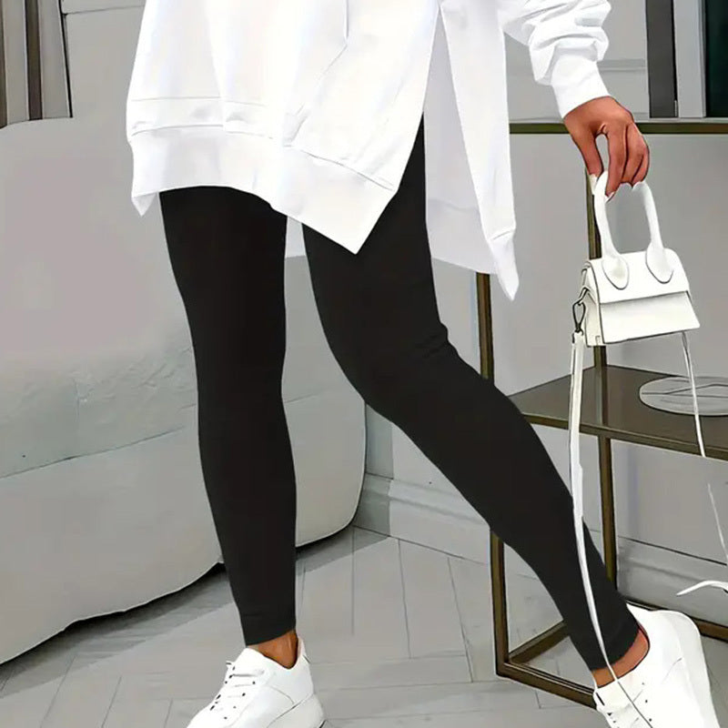 Casual 2-Piece Set Solid Color Leggings &amp; Letter Print Hooded Sweatshirt