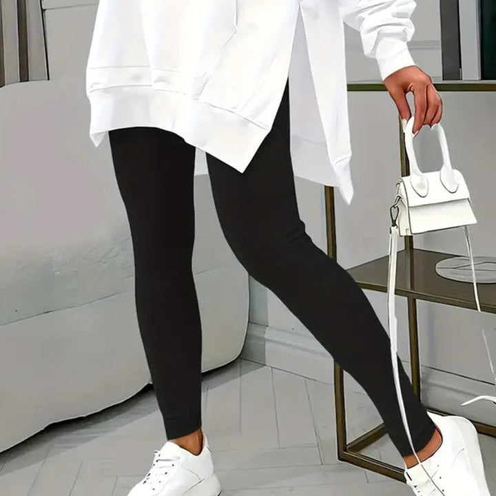 Casual 2-Piece Set Solid Color Leggings &amp; Letter Print Hooded Sweatshirt