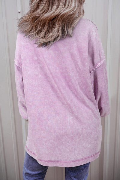 Orchid Petal Mineral Wash Drop Shoulder Pullover Sweatshirt