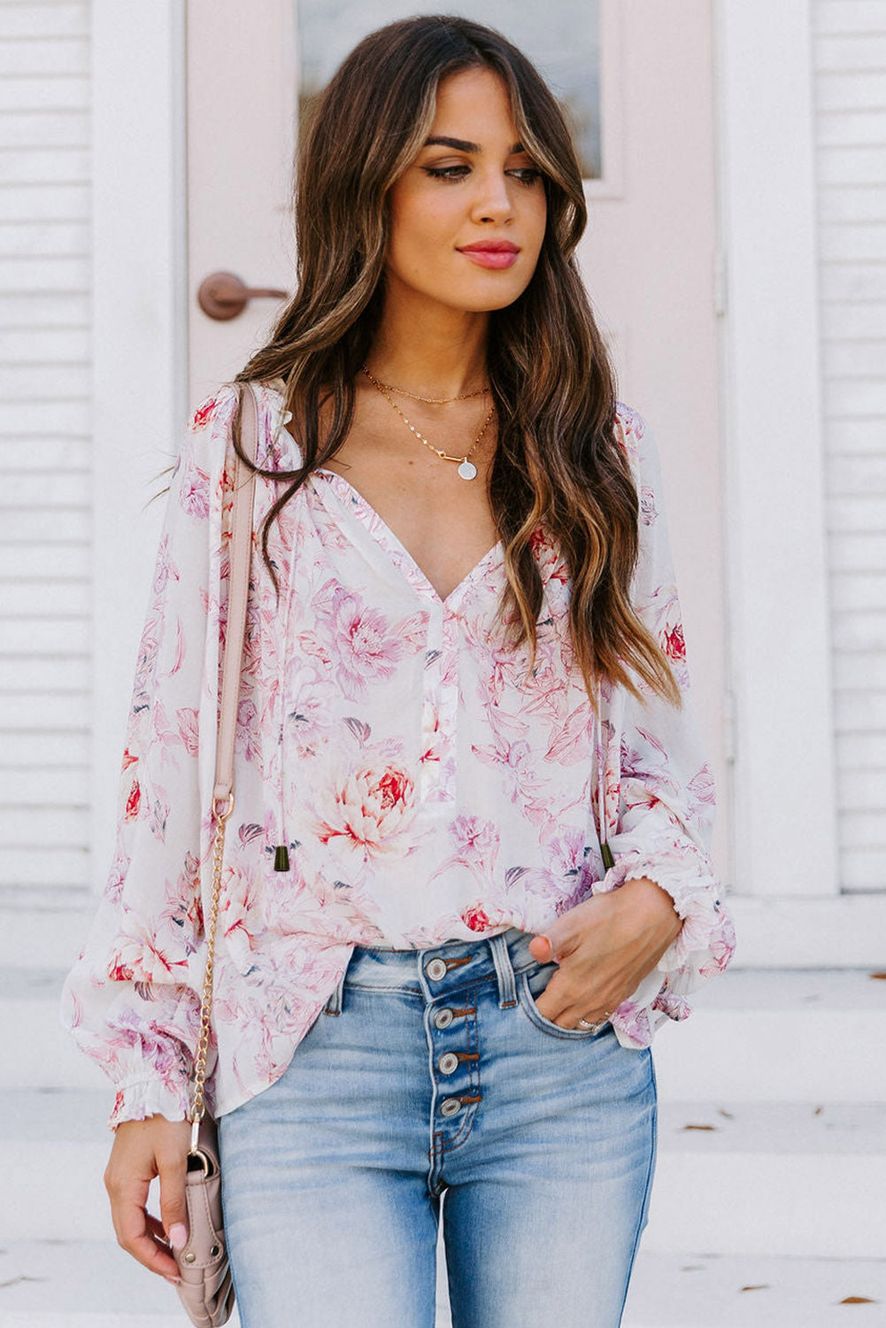 Multicolour Vibrant Floral Printed Ruffle Trim Blouse