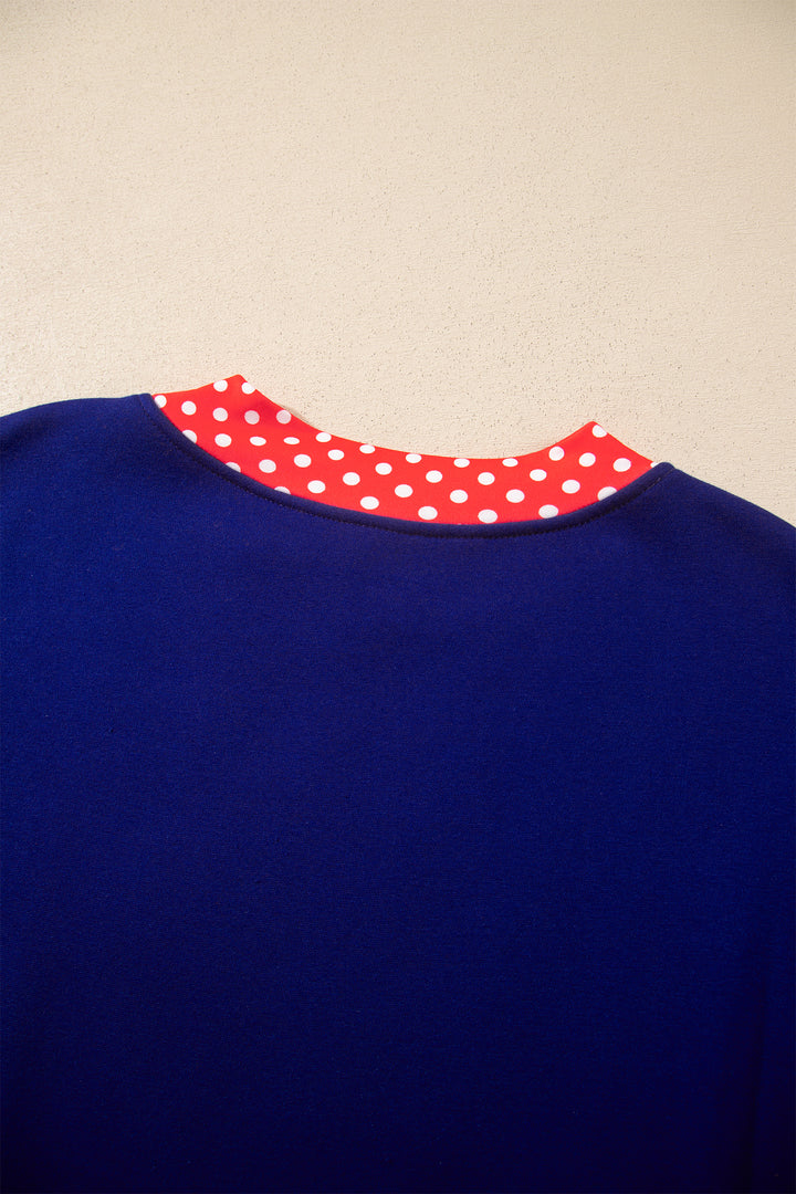 Dirty blue Colorblock Polka Dot Contrast Trim Oversized Sweatshirt