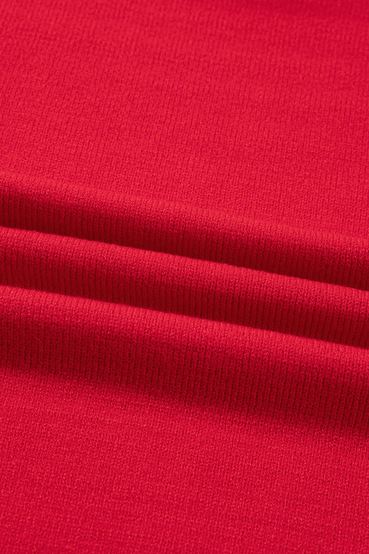 Fiery Red YEEHAW Embroidered Letter Loose Short Sleeve Sweater