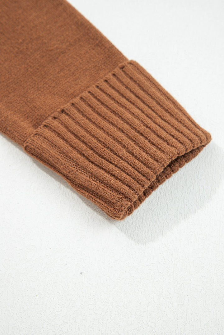 Chestnut Collared V Neck Ribbed Edge Sexy Elegant Sweater