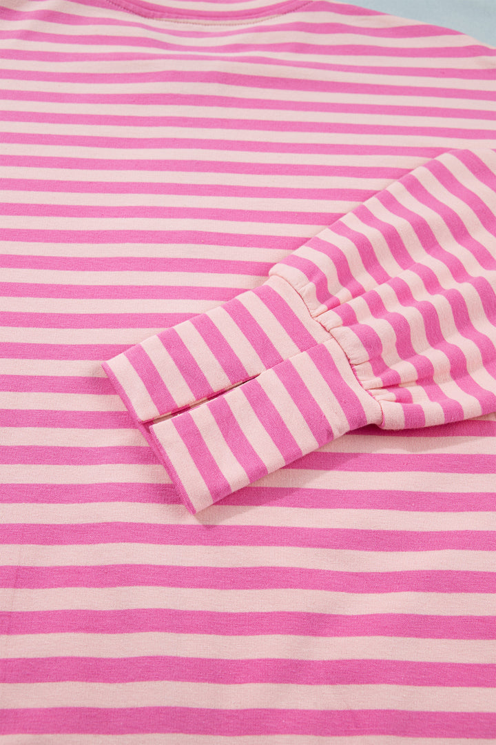Pink Stripe Zip-up Puff Sleeve Zip Jacket Sweatshirt