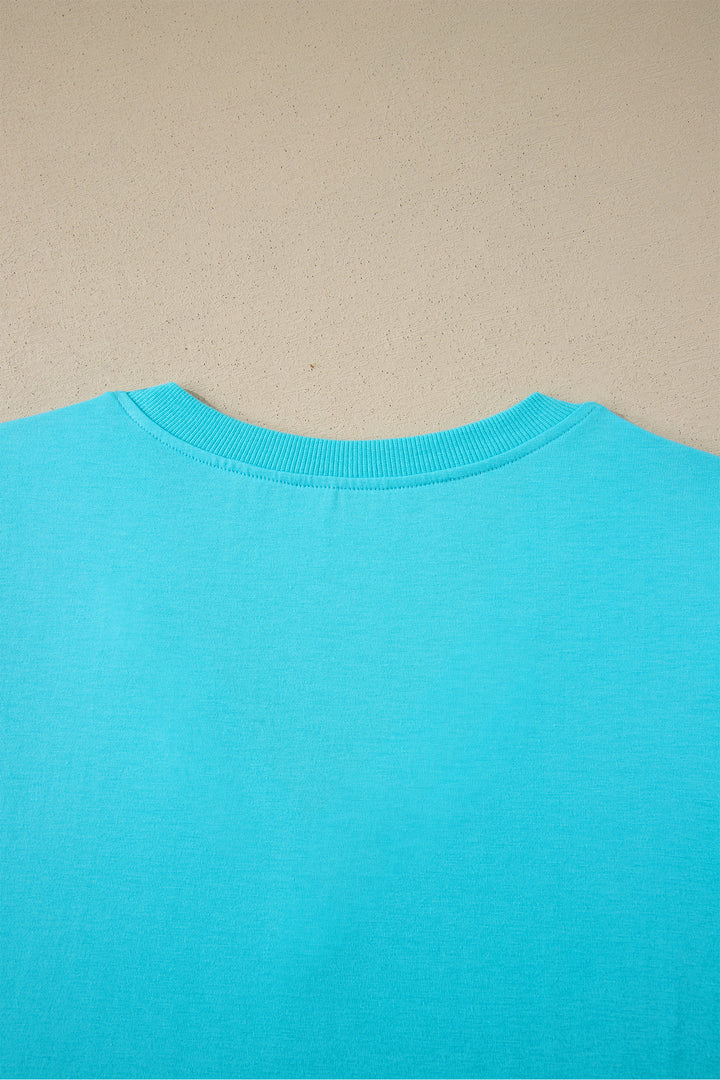 Mint Green Solid Color V Neck Short Puff Sleeve Blouse