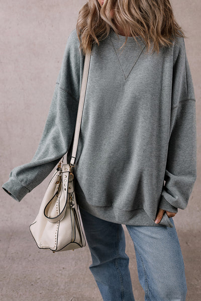 Medium Grey Side Split Drop Shoulder Oversized Sweatshirt