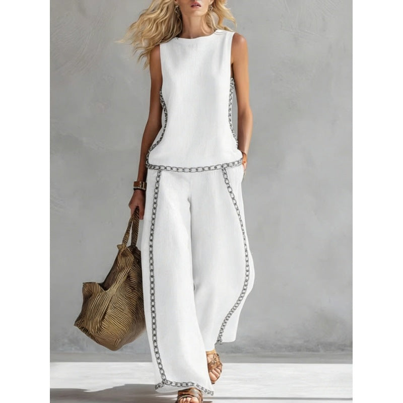 Printed Retro Sleeveless Top &amp; Wide-Leg Pants Set | 12 Prints S–5XL