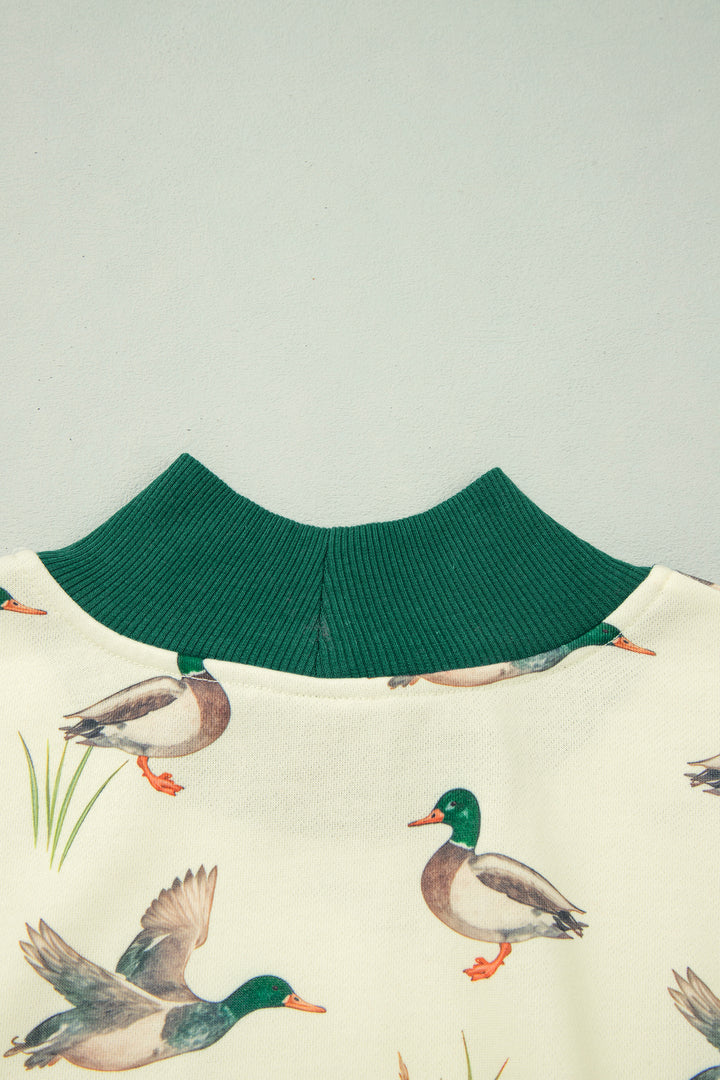 Multicolour Mallard Print Patchwork Colorblock High Neck Sweatshirt