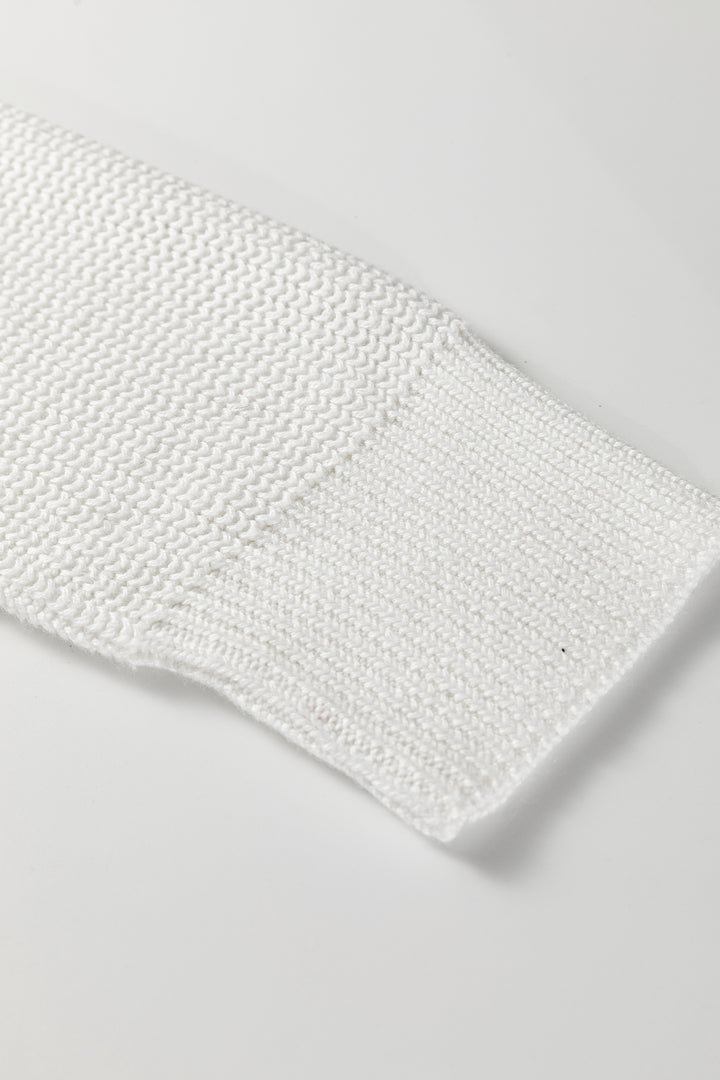 White Mix Texture Patchwork Contrast Stitch Mock Neck Sweater