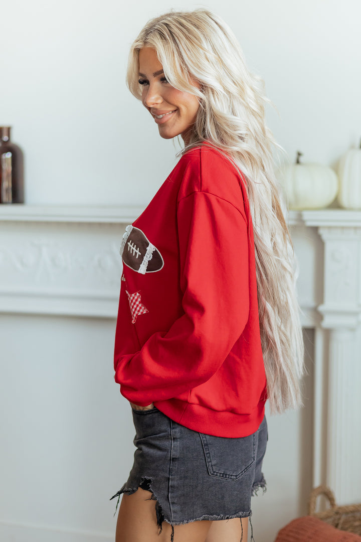 Black Gingham Patch Embroidered Rugby Game Day Stars Sweatshirt