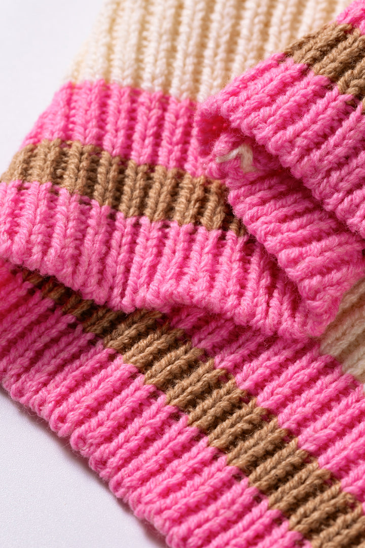 Pink Stripe Striped Colorblock Texture Drop Shoulder Sweater