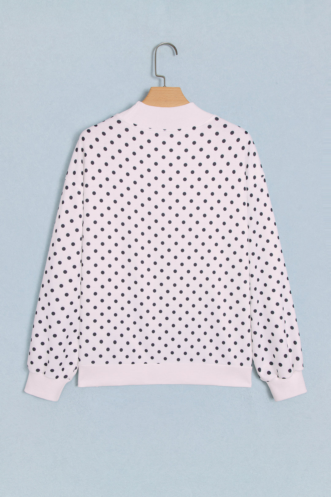 White Casual Polka Dot Mock Neck Sweatshirt