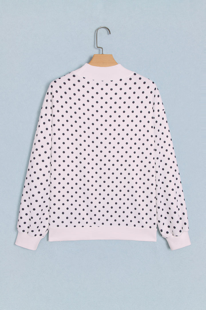 White Casual Polka Dot Mock Neck Sweatshirt