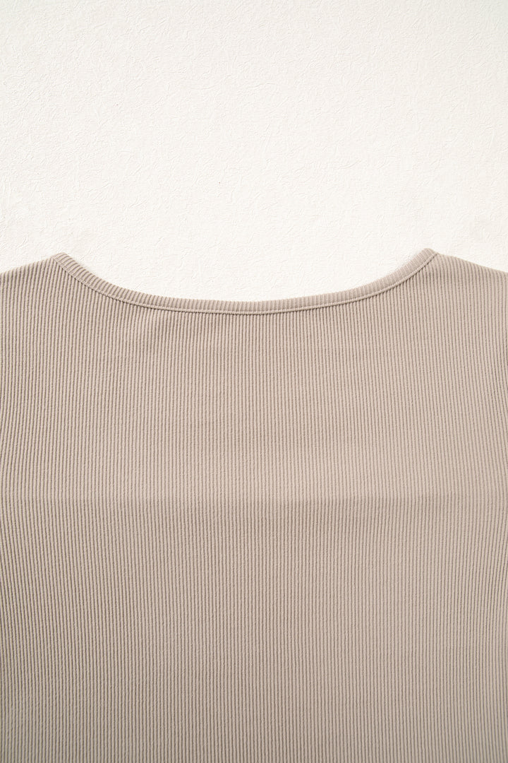 DUNE Solid Color Ribbed Lace Neck Long Sleeve Top
