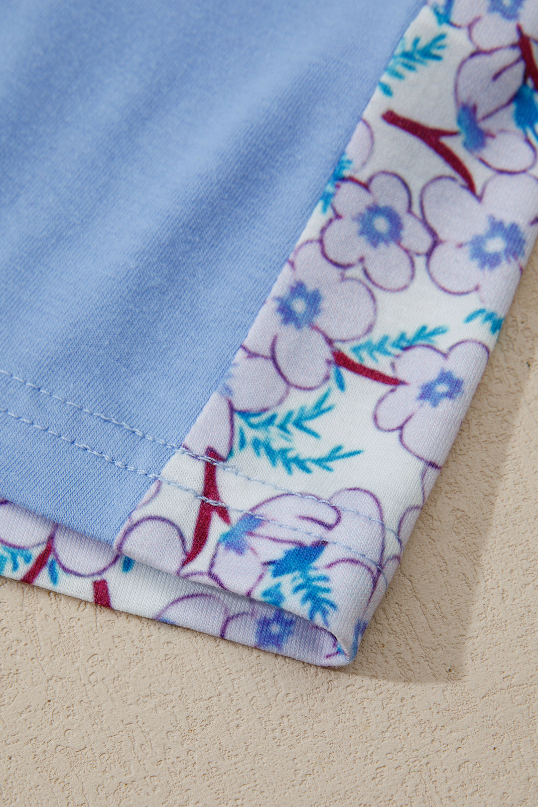 Beau Blue Color Block Plaid Bubble Sleeve Patchwork Blouse