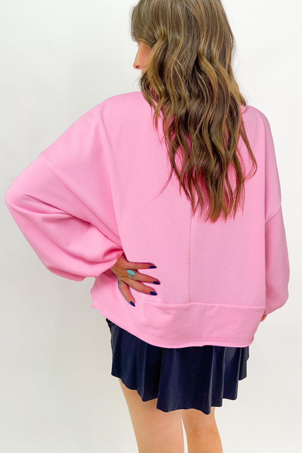 Sachet pink buttoned neckline loose sweatshirt back view