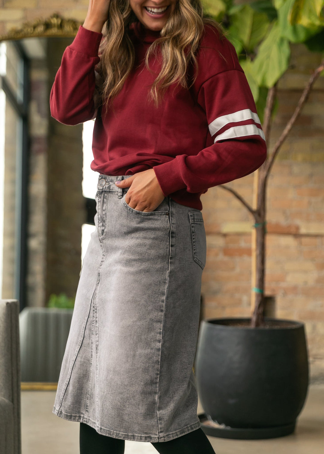 Claire A-line Denim Midi Skirt